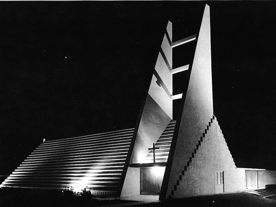 Photograph taken at night of the Faith Lutheran Church 