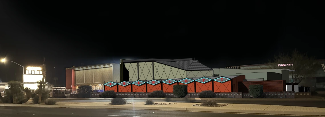 Rendering of The Loft viewed from Speedway Blvd during the evening.